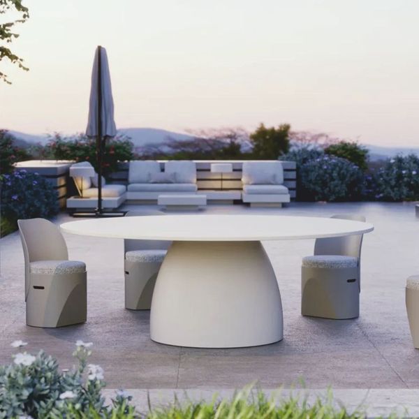 Casa Padrino Luxus Garten Esstisch Matt Weiß Ø 200 cm - Luxus Garten Möbel