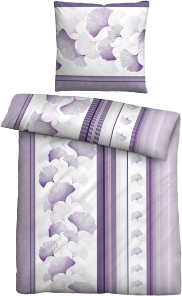 biberna 0615871 Mako-Satin Bettwäsche GINKGO, flieder, 1x 155x220 cm + 1x 80x80 cm