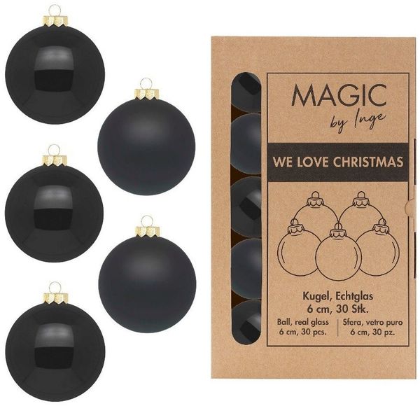 MAGIC by Inge Weihnachtsbaumkugel, Weihnachtskugeln Glas 6cm 30 Stück - Ebony Black