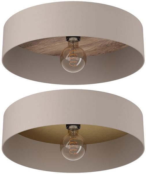 Deckenleuchte, Stahl, Holz, Taupe, Messing, D 42 cm