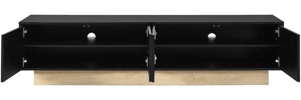Moderner schwarzer TV-Ständer mit Holzmaserung – 175 cm – Minimalistisches, geschwungenes Design – Viel Stauraum und Kabelmanagement Bild 10