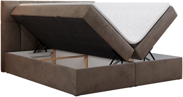Boxspringbett mit Kopfteil und Topper, Doppelbett - RICO - 160x200cm - Braun Velours - H4 Bild 4