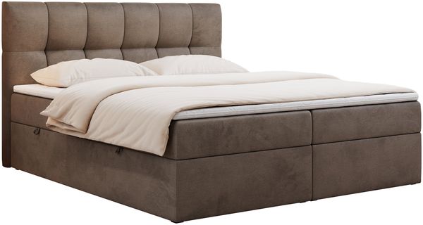 Boxspringbett mit Kopfteil und Topper, Doppelbett - RICO - 160x200cm - Braun Velours - H4 Bild 3