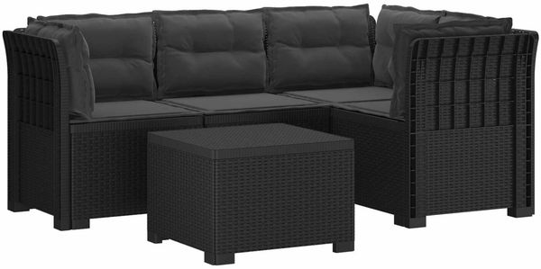 vidaXL 4-Sitzer Garten Sofa mit Kissen Rattan Look PP Anthrazit 3444015