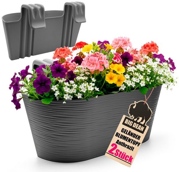 BigDean Blumenkasten 2x Blumenkasten Balkongeländer 43cm Blumenkästen mit Wasserspeicher (Set, 2 St, Balkonblumenkasten), Universal Balkonkasten, Wasserspeicher, UV-beständig, Witterungsfest