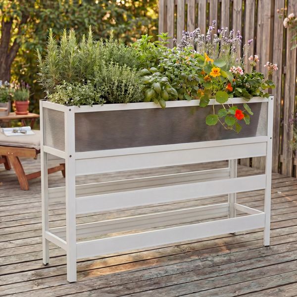 Hochbeet HWC-P96, Gemüse-/Pflanzbeet Blumenkasten Pflanzkübel Aluminium transparent 82x120x30cm ~ weiß