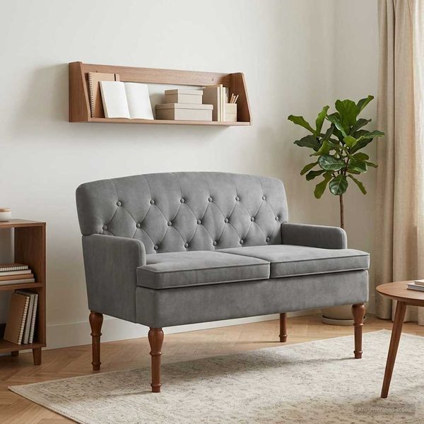 vidaXL 2-Sitzer Sofa mit Knopfheftung Dunkelgrau 111 x 65 x 79 cm Samt 42041844