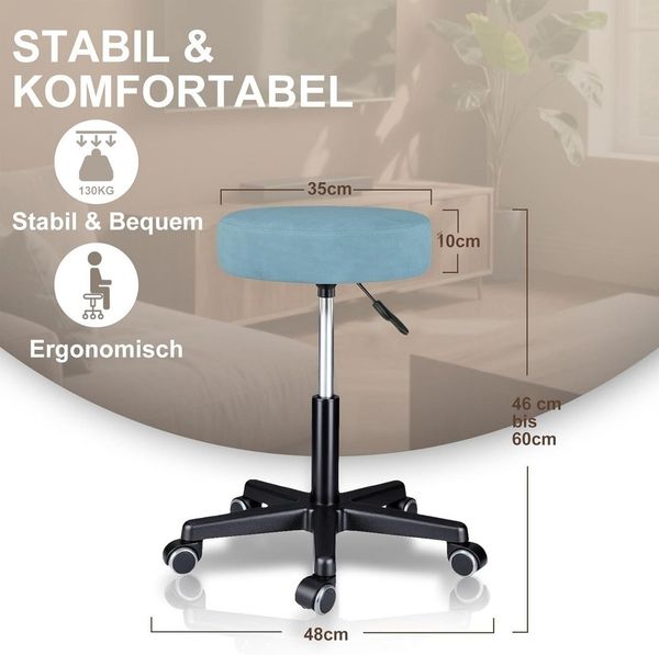Zedelmaier Hocker Drehhocker Bürohocker Barhocker Arbeitshocker Polsterung, 44-58cm Höhenverstellbarer, 360°drehbar mit 5 Rollen