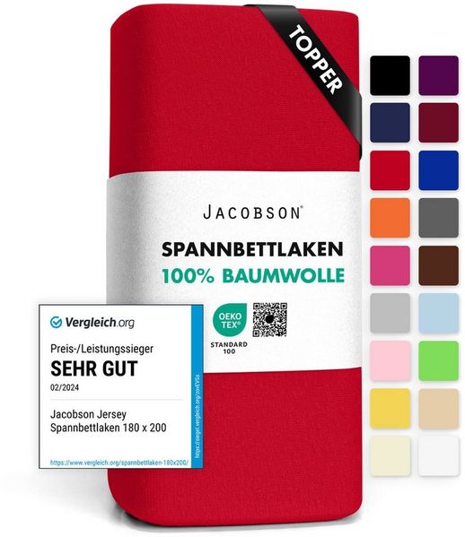 Jacobson Spannbettlaken TOPPER aus 100% Baumwolle, Jersey Bettlaken 160 g/m², Spannbetttuch mit Gummizug, pflegeleicht & viele Farben