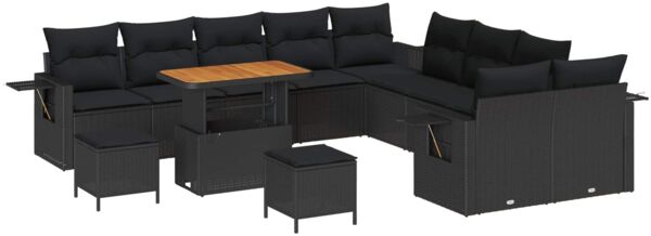 vidaXL Gartensofa-set mit Kissen 13 pcs Schwarz Poly-Rattan 3363754 Bild 2