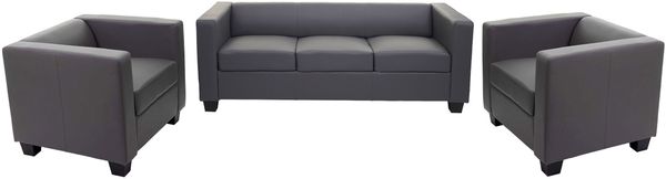 3-1-1 Sofagarnitur Couchgarnitur Loungesofa Lille ~ Kunstleder, dunkelgrau Bild 8