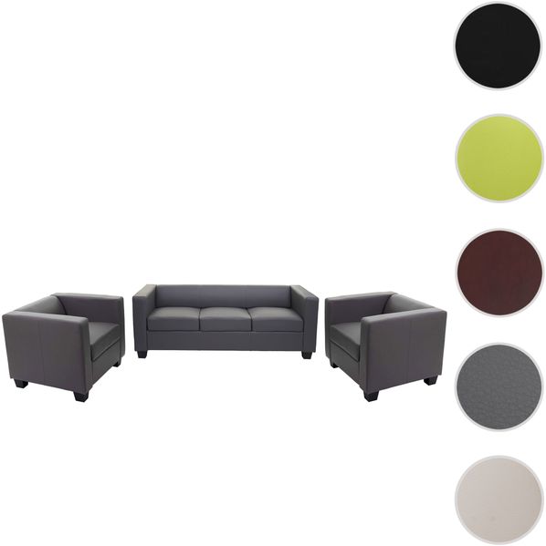 3-1-1 Sofagarnitur Couchgarnitur Loungesofa Lille ~ Kunstleder, dunkelgrau Bild 9