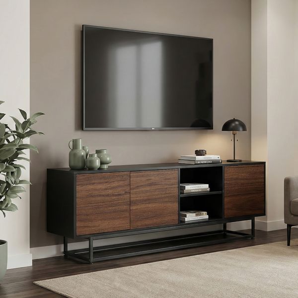 Lowboard Boxholm 160x30x57 cm Schwarz/Walnussoptik [en. casa]