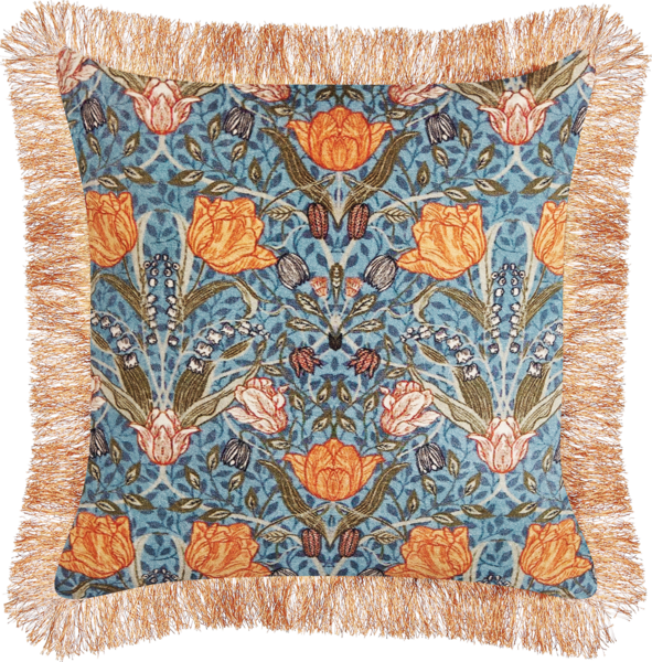 Dekokissen Blumenmuster MITELLA Samtstoff 45 x 45 cm Blau