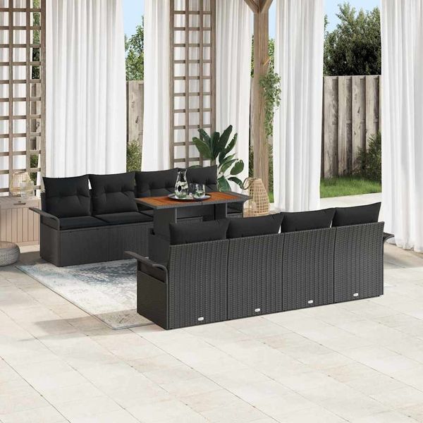 vidaXL Gartensofa-set mit Kissen 7 pcs Schwarz Poly-Rattan 3349309