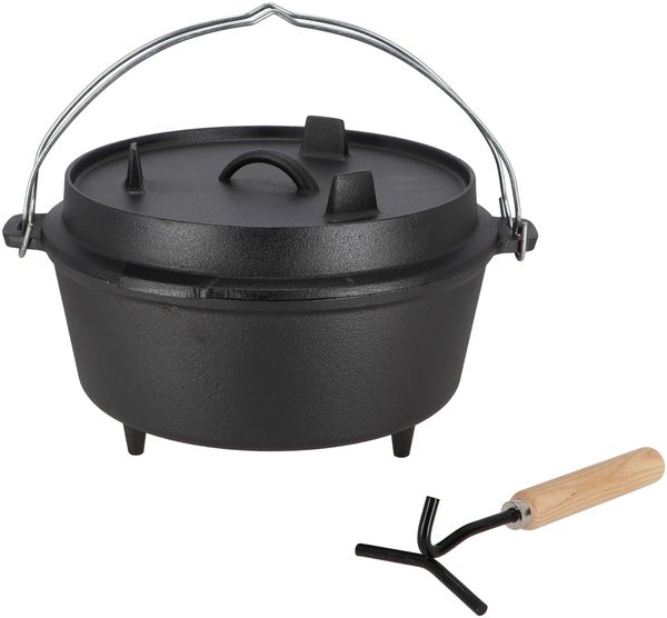 Dutch Oven Gusseisen Topf mit Pfannendeckel und Deckelheber zum Outdoor Kochen