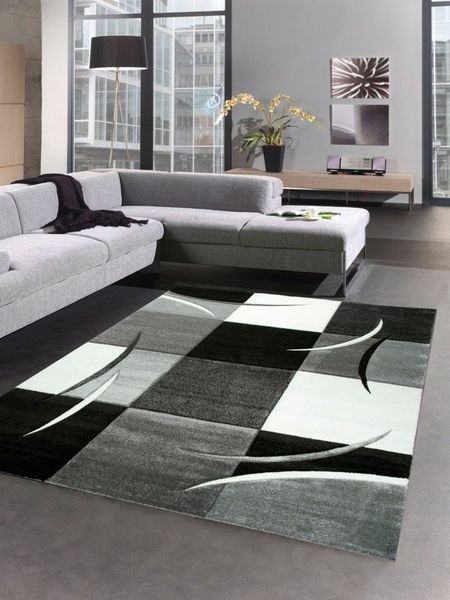 Carpetia Teppich Designer Teppich Wohnzimmerteppich karo grau creme schwarz, rechteckig, Höhe: 13 mm