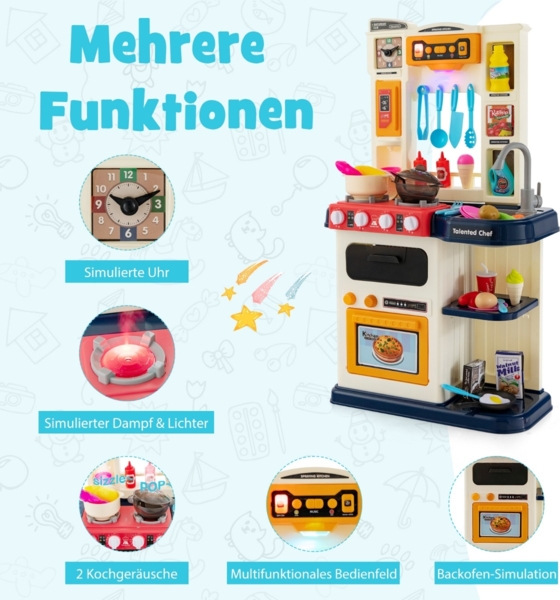 65 TLG. Kinderküche mit Lichter Kinderspielküche mit Wasserpumpe Blau Bild 3