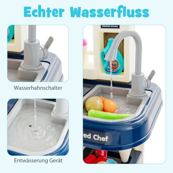 65 TLG. Kinderküche mit Lichter Kinderspielküche mit Wasserpumpe Blau Bild 4
