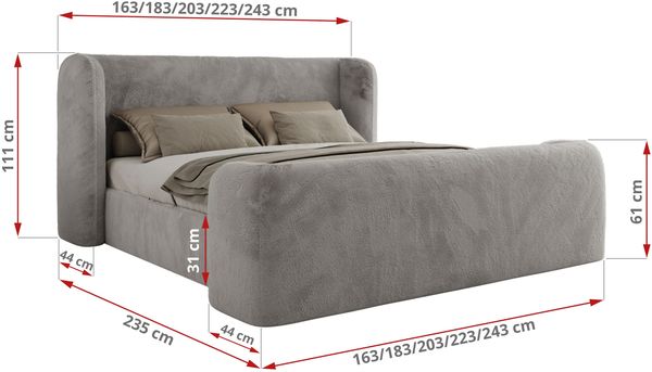 Polsterbett mit Lattenrost, Doppelbett für Schlafzimmer, Gepolstertes Kopfteil, Pocket matratze Härtegrad H3/H4 - EMORA CLASSIC DUO - 160 x 200 cm - Hellgrau Stoff - VIRE - LUX Bild 4
