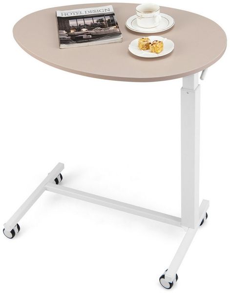 COSTWAY Beistelltisch, höhenverstellbar 74–108cm, Laptoptisch mit Rollen Rosa