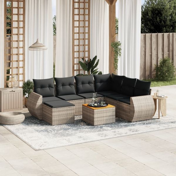 vidaXL 8-tlg. Garten-Sofagarnitur mit Kissen Grau Poly Rattan 3225122