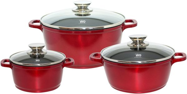 Elo Topf-Set Rubino Topfset 3-teilig, Aluminiumguss (Set, 6-tlg), mit Glitzer-Glamour-Effekt