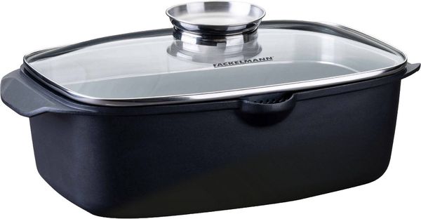 FACKELMANN Bräter Roaster, Aluminiumguss (1-tlg), mit Aromaknauf, Schmortopf mit Deckel