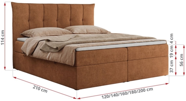 Boxspringbett, Polsterbett mit Bettkasten - PREMIUM-10 - 140x200cm - Orange Stoff - H4 Bild 5
