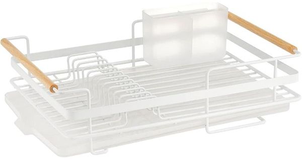 mDesign Abtropfgestell Geschirrabtropfkorb Abtropfgitter Holzgriffe Metall Weiß