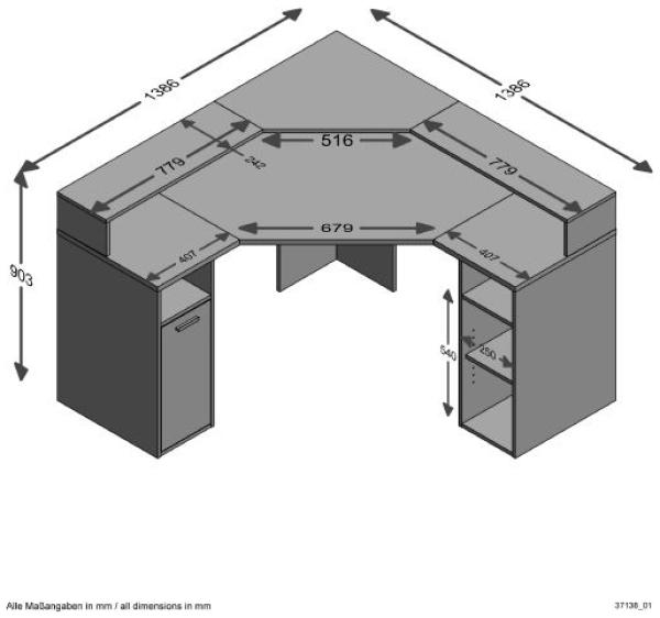 FMD Möbel - ZOCKER 2 - Schreibtisch - melaminharzbeschichtete Spanplatte - anthrazit - 138,7 x 90,3 x 138,7cm