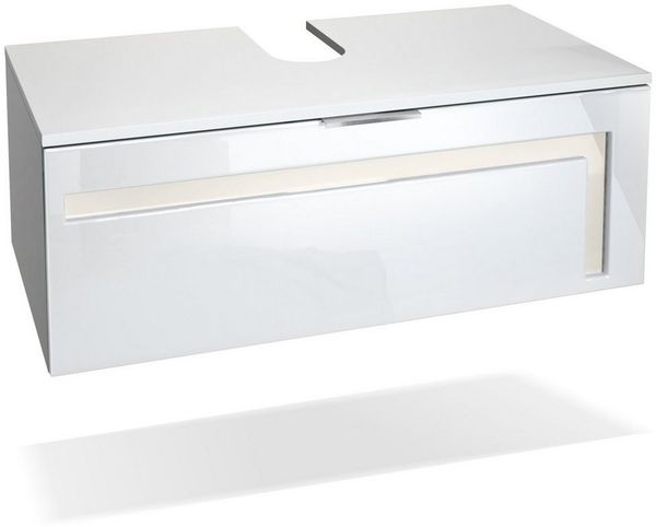 Waschtisch Waschbecken Unterschrank Aloha V2, Korpus in Weiß matt / Fronten in Weiß Hochglanz mit Absetzungen in Creme Hochglanz