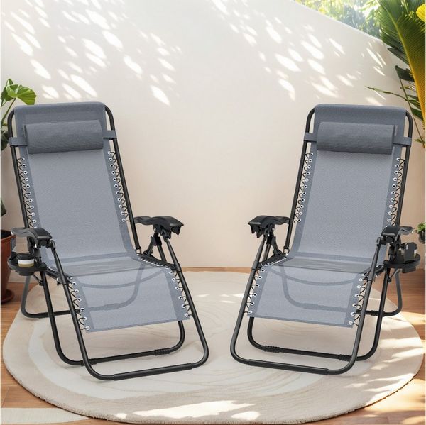 Huracan Gartenliege Sonnenliege Klappbar, Gartenliege Wetterfest, bis 120 KG, 2 St, Liegestuhl Garten mit Nackenkissen Getränkehalter Seitentasche, klappbar,ergonomisch geformt,platzsparend zerlegbar