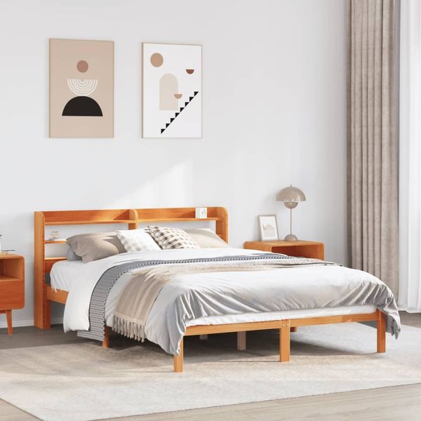 vidaXL Bettgestell mit Kopfteil ohne Matratze Wachsbraun 135x190 cm 3306554