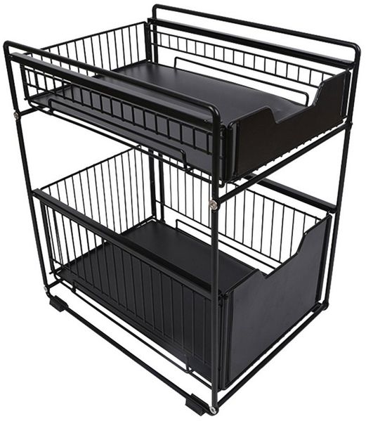 JEOBEST Küchenregal Schubladenregal mit 2 Körben Waschbecken Regal Unterschrank Organizer, Küchenregal zum Rausziehen, Gewürzregal