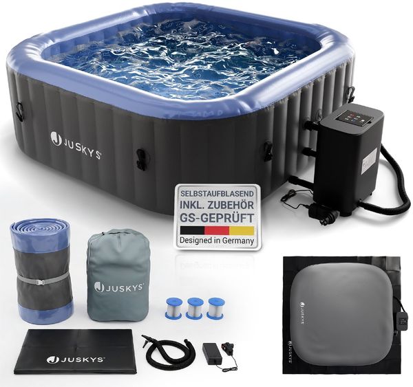 Juskys® Whirlpool SpaLuxe – Aufblasbar, 130 Sprudeldüsen, 3000W Gesamtleistung, PVC laminiert, Grau/Blau
