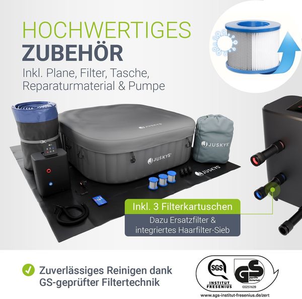 Juskys® Whirlpool SpaLuxe – Aufblasbar, 130 Sprudeldüsen, 3000W Gesamtleistung, PVC laminiert, Grau/Blau Bild 3