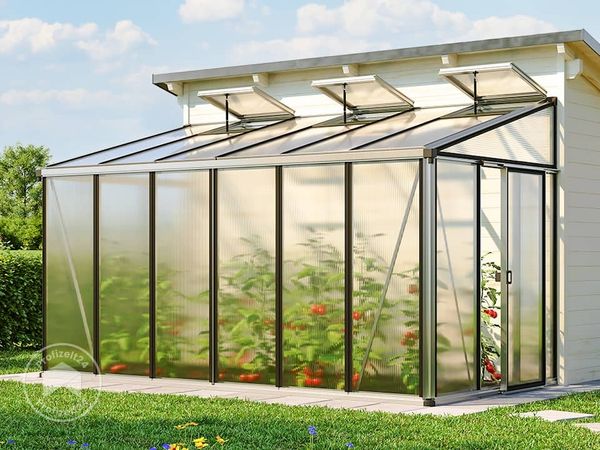 GFP Gewächshaus Anlehngewächshaus Ella 36 - Aluminium - 388x194 cm - 16 mm Polycarbonat-Platten