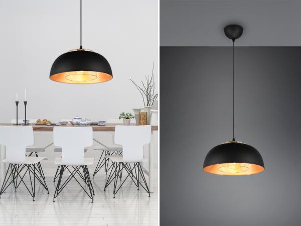 TRIO Leuchten Pendelleuchte Punch, ohne Leuchtmittel, warmweiß - kaltweiß, Industrie-Look mit Doppelschirm schwarz-gold, exkl 1xE27 max 40W