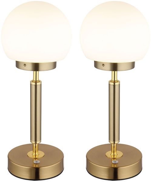 2x LED Tischleuchte messing, Touchdimmer, Akku, H 28,5 cm