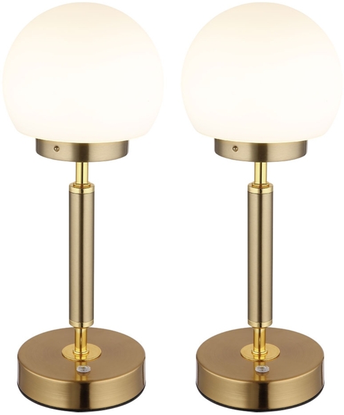 2x LED Tischleuchte messing, Touchdimmer, Akku, H 28,5 cm