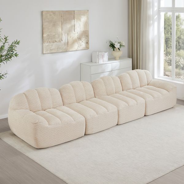 4-Sitzer modulares Sofa H 79 x T 366 x B 104 cm aus Granuliertem Fleece in Beigeweiß, rahmenlos