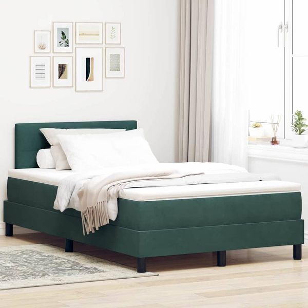vidaXL LED Boxspringbett mit Matratze Dunkelgrün 120 x 200 cm Samt 3342647