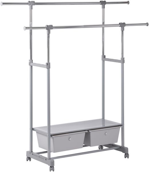Kleiderstange mit 2 Schubladen, Kleiderständer, Garderobenständer, rollbar