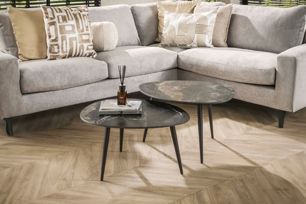 KAWOLA Couchtisch PONTE Set 2-tlg. Keramik schwarz oval 40 x 58 x 70 cm