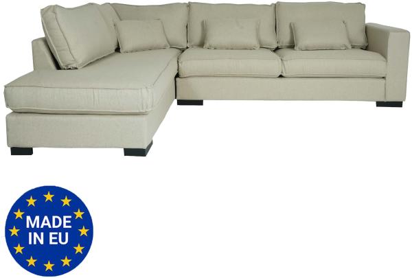 Ecksofa HWC-J58, Couch Sofa mit Ottomane links, Made in EU, wasserabweisend 295cm ~ Stoff/Textil sand-braun