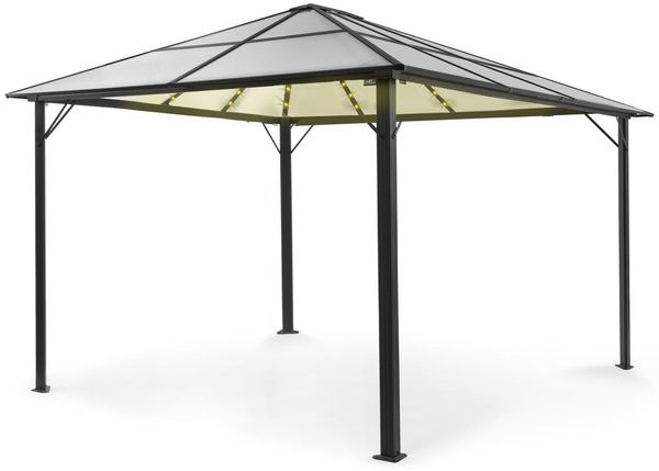 Blumfeldt Pavillon 3x4m, Rostfreier Aluminium-Pavillon mit Festem Dach & Dimmbaren LED-Lichter, Pavillon Wasserdicht, Stabil & Winterfest, Langlebige Pergola Freistehend, Gartenpavillon für Terrasse
