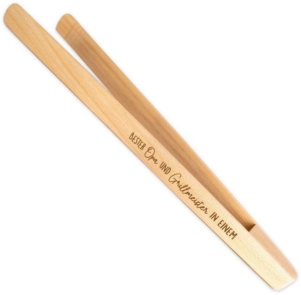 PAPIERDRACHEN Grillzange Grillzange zum Vatertag für Papa oder Opa - originelles Geschenk, hochwertige Buchenzange