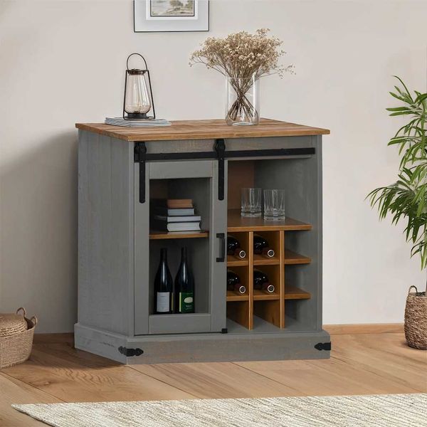 vidaXL Sideboard HALDEN mit Schiebetür Grau 80x40x80 cm Massivholz 4018423