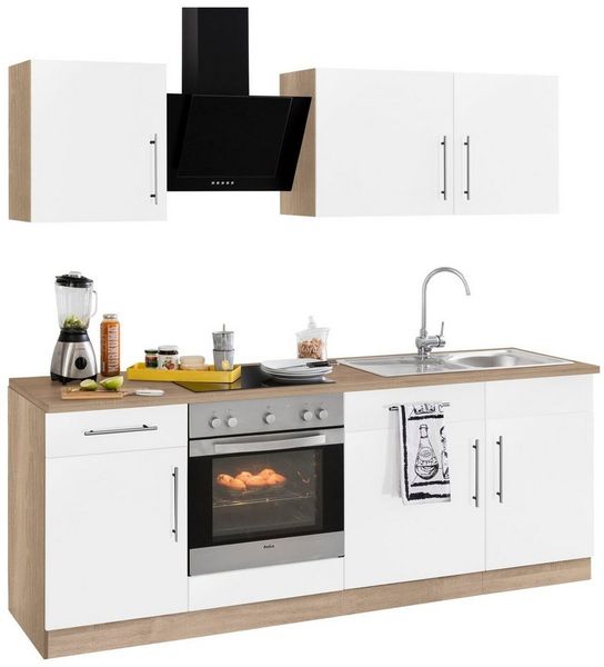wiho Küchen Küchenzeile Cali, mit E-Geräten, Breite 220 cm mit Metallgriffen